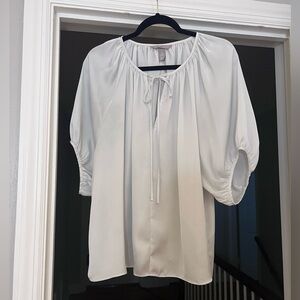 H&M White Tie-Neck Peasant Blouse